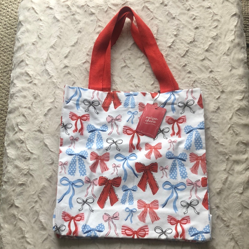 Red and Blue Bow Pattern Canvas Tote Bag